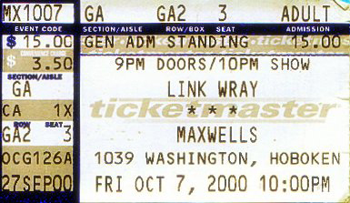 Link Wray concert ticket (October 2000) Link Wray concert ticket (October 2000)